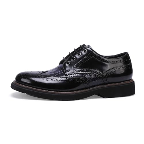 Image of Men's Dress Oxford Formal Shoes Leather Business Shoes for Men, Crocodile Pattern /Two Color Mix