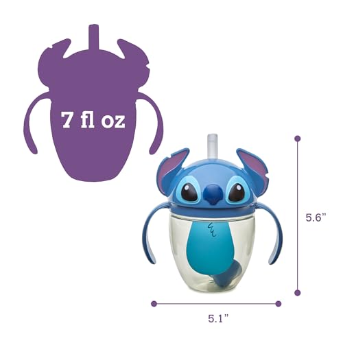 Image of The First Years Disney Lilo & Stitch Weighted Straw Cup - Spill Proof Toddler Straw Cups with Flip Top Cover - Transition Sippy Cup - Toddler Feeding Supplies - 7 Oz - Ages 6 Months and Up