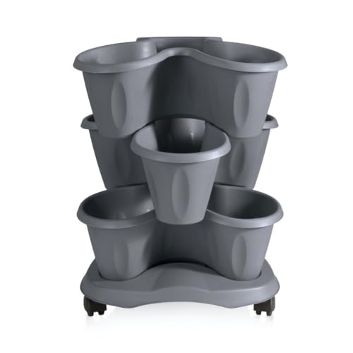 Bama trifoglio 3 pezzo, con vaso e sottovaso con rotelle, Grey, 30x40x51 cm