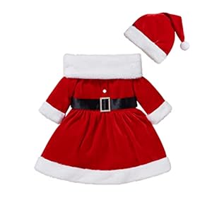 Kerst jurken voor meisjes, kind meisjes kerstjurk flanel lange mouw tutu met jurk hat bal sjaal, kerst giften,M