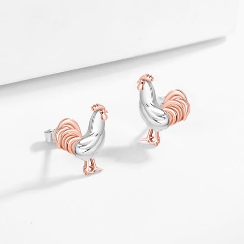 Chicken Stud Earrings for Womens 925 Sterling Silver Hypoallergenic Rooster Chicken Earring Chicken Jewelry Animal Jewelry Gifts for Women2