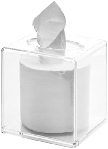 Cq acrylic Roll Tissue Box Holder with Cover Square Facial Tissue Dispenser Box Case for Countertop,Clear Plastic Dryer Sheet Container Napkin Organizer for Bathroom, Kitchen,Home,Square