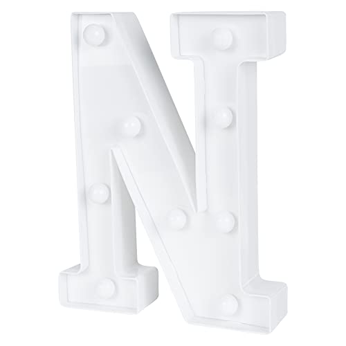 Image of Restaurantware Illumify 6.6 x 1.2 x 8.7 Inch Light Up Letter 1 Durable Marquee LED Light - Letter N Touchproof White Plastic Party Light Keyhole Slot For Parties Weddings Or Special Events