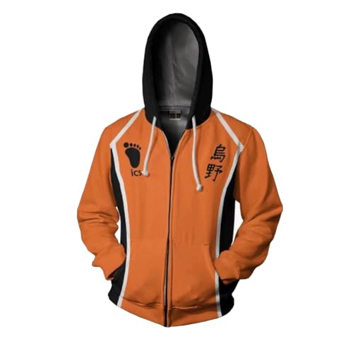 Aayahakawa Anime Haikyuu Kapuzenjacke, Sweatshirt, Hinata Shoyo, Kozume Kenma, bedruckt, Reißverschluss, Langarm, lässig, lockerer Kordelzug, Tops für Unisex, 1, XL
