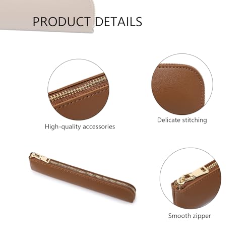 Image of Faux Leather Pencil Case Small Pencil Pouch Slim Pen Case Holder Zipper Bag for School Office(Yellow Brown)