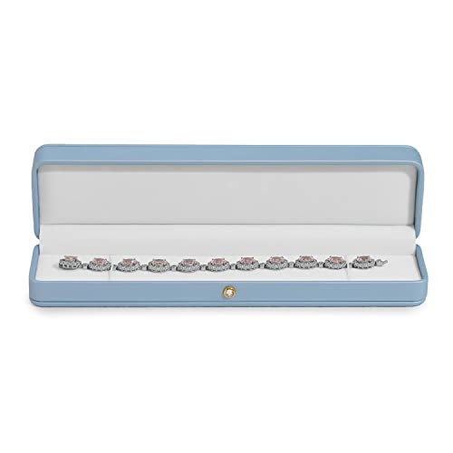 Sky Blue Leather Necklace Bracelet Box, Jewelry Storage Small Case, Velvet Interior, Portable for Travel and Home Use with Metal Hinges