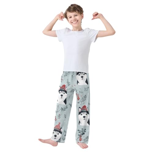 Husky Spruce Branch Boys Long Pants Soft Trousers Elastic Waist Kids Lounge Bottoms with Pockets S-XL3