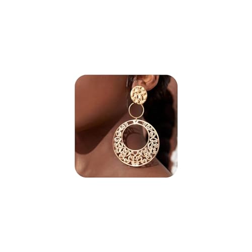 Yienate Boho Gran Disco Filigrana Pendientes Colgantes Stud Vintage Tribal Étnico Hueco Tallado Pendientes Oro Geométrico Floral Gota Pendientes Declaración Boda Prom Pendientes Joyería Para Mujeres