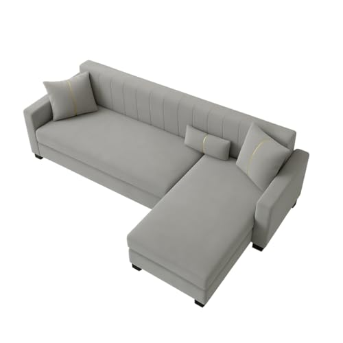 Image of SOCOZI Almeria 4 Seater RHS L Shape Sofa Set | Soft Velvet Suede Fabric | Modern Design | Plush Comfort Cushions for Living Room (Light Grey)