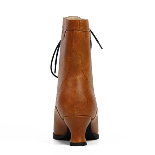Image of Women's Victorian Ankle Boots - Mid Calf, Round Toe, Black Boots with Chunky Heel & Lace Up Detail