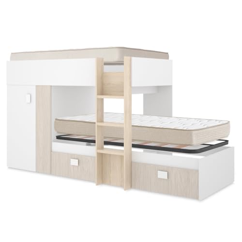 DEKIT - Pack Ahorro Juvenil Cama Tren Groe con 2 Colchones viscoelásticos Nova 90 x 190 cm y 1 Somier Lama Ancha