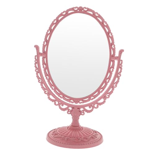 Sosoport Espejo de Maquillaje Giratorio Pequeño para Escritorio Diseño Gótico Color Rosa Base Estable y Seguro Espejo Interior para Decoración y Uso