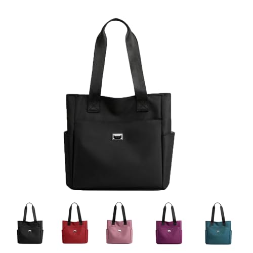 Halreactody Large Capacity Water Repellent Multi Pocket Nylon Shoulder Bag, Waterproof Tote Bags for Women