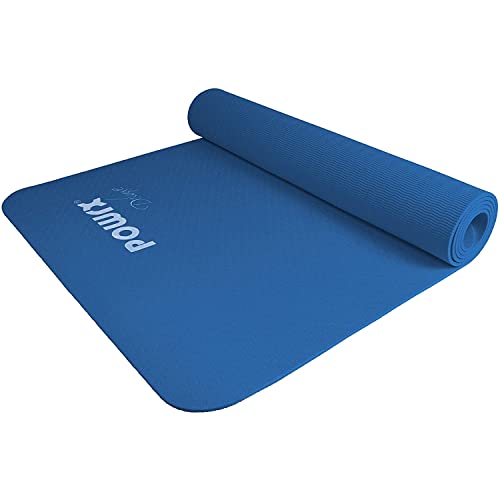 POWRX Yoga Mat TPE with Bag | Exercise mat for workout | Non-slip large yoga mat for women, 68" x 24" Blue, 0.2 Inches Thickness