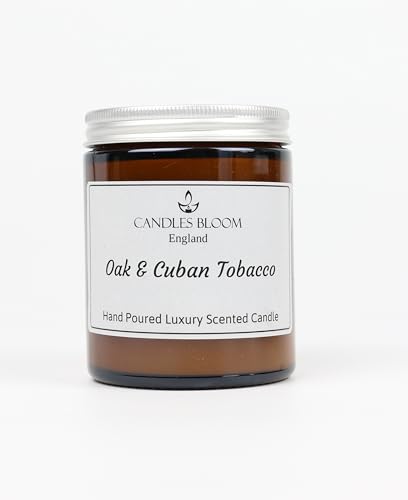 Oak & Cuban Tobacco 180ml Amber Jar Scented Candle - 35 Hour Burn Time - Eco & Vegan Friendly
