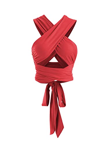 ZAFUL Womens Ribbed Halter Crop Top Ruched Lace-up...