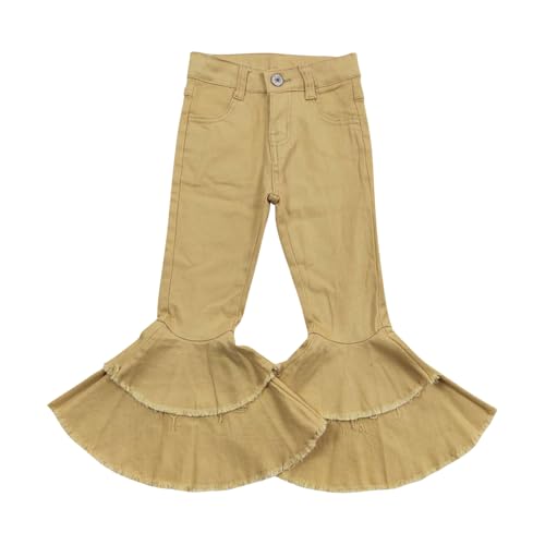 Todder Girl Jeans Solid Orange Bleached Ruffle Bell Bottom