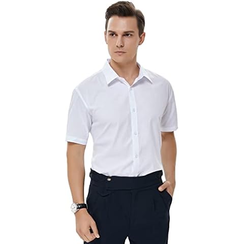 Benibos Men's Short Sleeve Dress Shirt (5619 White, L) Cover