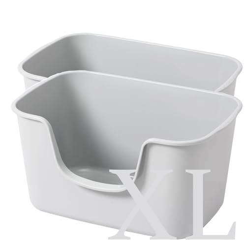 Smart Paws Extra Large Jumbo Cat Litter Box for Maine Coon Cats, Open Top High-Sided Anti-Splash Litter Pans, Durable XL Kitty Bathroom for Multi-Cat Households (Pack of 2 (Grey))