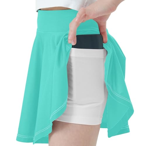Turquoise Skirt for Girls with Built in Shorts Flowy Girl Skort Cheer Skirt Kids with Pockets 4-12Y2