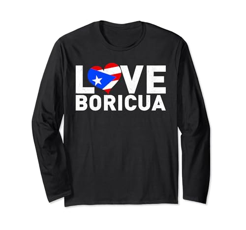 Puerto Rico, I Love Boricua Flags Hispanic Heritage Month Manga Larga