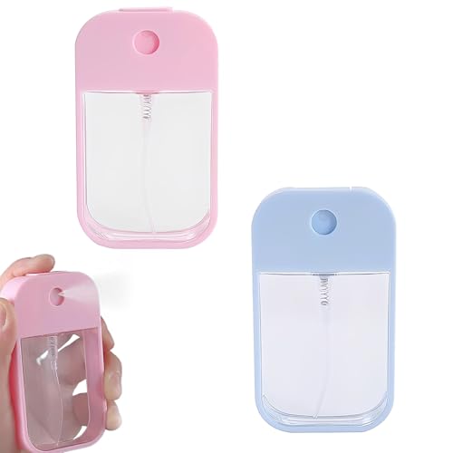 MYZWEL 2 Stück 45ml Mini Sprühflasche Klein Hand Sanitizer Spray Flach in Kartenform Aesthetic Reise Essentials für Parfüm & Desinfektionsmittel Wiederbefüllbarer Parfümzerstäuber (Blau & Rosa)