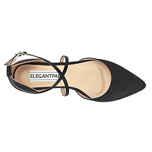 Image of ELEGANTPARK FC2322 Comfortable Satin Pointed Toe Flats for Women Ankle Straps Wedding Flats for Bride Shoes Evening Party Guest Shoes for Women Dressy Low Heel