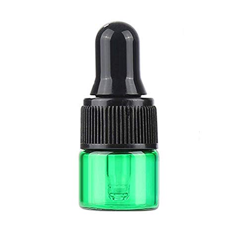 50Pcs 1ml Mini Green Essential Oil Bottles Reusable Glass Eye Dropper Bottle for Perfumes Cosmetic Liquid Aromatherapy Chemistry Lab Sample Storage Jars Vial Containers (Black Screw Cap)