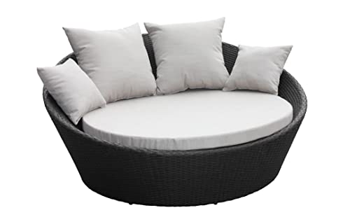 Image of DEVOKO Outdoor Pool Side, Garden, Balcony, Porch, Backyard, Terrace, Patio, Beach Round Sofa Wicker and Rattan Daybed with Table Furniture Set (Black & Offwhite)
