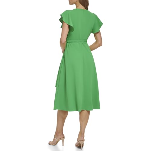 Image of DKNY Women's Flutter Sleeve Tie Fit & Flare Midi Dress