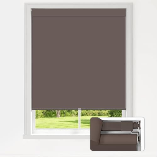 lazblinds no drill blackout roller shades, 25" w x 72" h, dark coffee | 2-minute ultra-fast installation, cordless design, thermal insulated fabric, uv protection, for home & office indoor windows