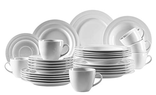 MÄSER 931210 Série Valas Service de table de 30 pièces en porcelaine blanche, assiettes, tasses à café, assiettes à dessert pour 6 personnes