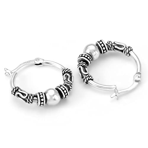 Pendientes de aro Bali de plata de ley 925 con acabado oxidado premium 5