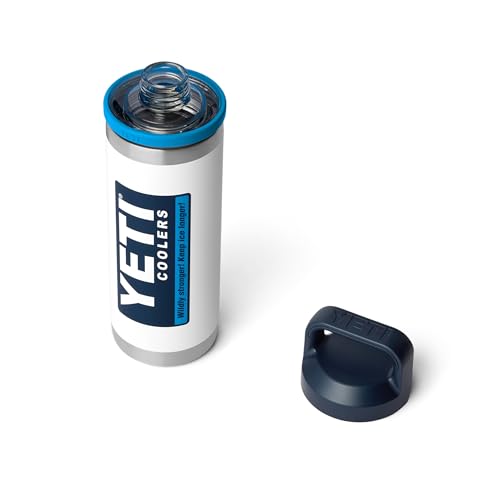 Image of YETI Rambler 18 oz Bottle, Leakproof, Vacuum Insulated, Stainless Steel with Chug Cap, White /Blue