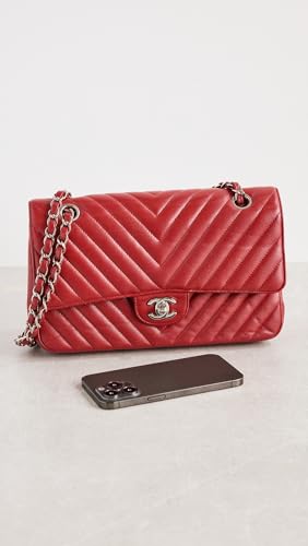 CHANEL Women's Pre-Loved Red Caviar Chevron Double Flap Shoulder Bag 10"3
