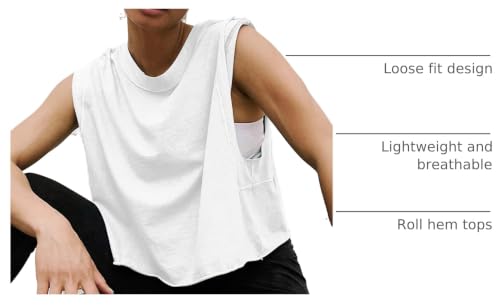 Image of HUGOOME Women Workout Tank Tops Oversized Crop Sleeveless Tee Loose Fit Boxy Basic Yoga Active Summer T Shirts Gym 2026