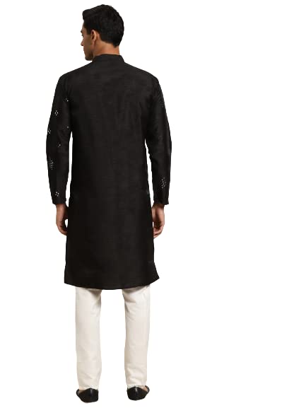 Image of SOJANYA (Since 1958 Men's Cotton Blend Navy Blue & Black Printed Kurta & White Churidar Pyjama Set
