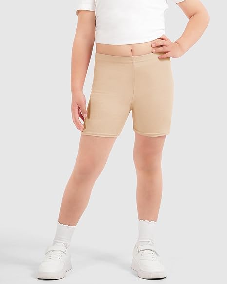 WKLOUYHE Girls' Cycling Shorts Kids Cotton Shorts Leggings for Girls Summer_Pack of 02,Black and Beige(15-16 Years)