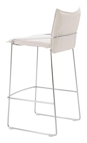 Zuo Pola Butaco Blanco, estilo Moderno, tela de lino sintético, acero cromado, asiento cómodo, 19.7" An x 21.3" Prof x 40.4" Alt miniatura 7