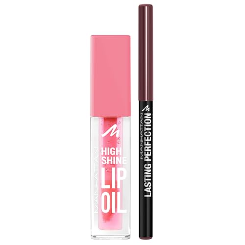 Manhattan High Shine Lip Oil 001 + gratis Lasting Perfection Lipliner 59Y für einen konturierten Lippenlook und intensive Lippenpflege mit natürlich glänzendem Finish