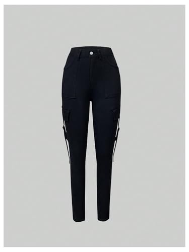 MakeMeChic Women's Zipper Fly Cargo Jeans Skinny Y2K Denim Pants Teousers with Pockets4