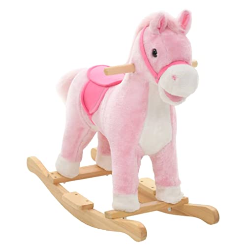 Tidyard Cheval à Bascule Peluche Chaise à Bascule 65 x 32 x 58 cm Rose