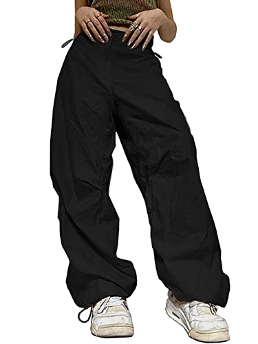 Xineicy Parachute Pants for Women with Pocket Low Rise Adjustable Drawstring Baggy Hiking Pants Loose Trousers with Pockets