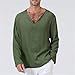 Men's Cotton Linen V-Neck Henley Shirt Long Sleeve Loose Hippie Shirts Casual Solid Color Beach T-Shirt (4X-Large,Army Green)