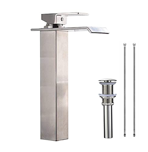 LUXIER Waterfall Single Hole Single Handle Bathroom Vessel Sink Faucet With Drain In Brushed Nickel Bsh16 Tb - View #2