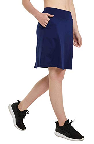 Westkun Damen Sportrock Damen mit Hose Sommersport Hoher Taille Hosenrock Skort Knielang für Laufen Tennis Golf Dunkelblau XXL