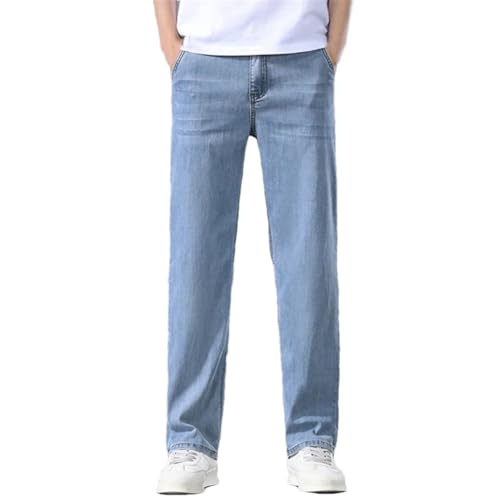 Men's Thin Straight Fit Denim Jeans Casual Loose Business Style Long Trousers for Spring