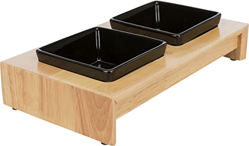 Trixie Napf-Set, Keramik/Holz - für Hunde 2x0,2 l/10 cm, 28x5x15 cm, schwarz