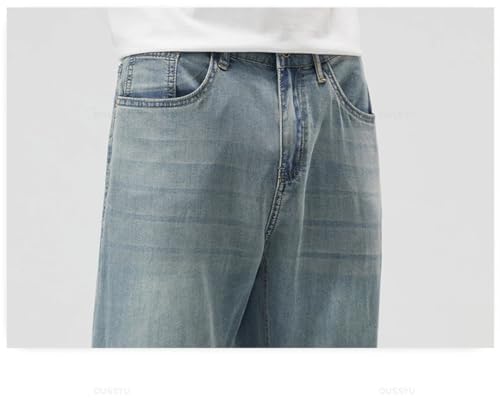 Men's Thin Soft Jeans Classic Straight Denim Pants Work Wide Leg Casual Trousers Light Blue 323