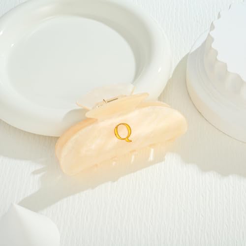 Image of LILIE&WHITE Acrylic Letter Hair Clips For Women Stylish Q Initial Hair Claw Alphabet Hair Clip Fashion Glitter Monogram Claw Clip Elegant And Durable Hair Accessory Large Hair Clips Q